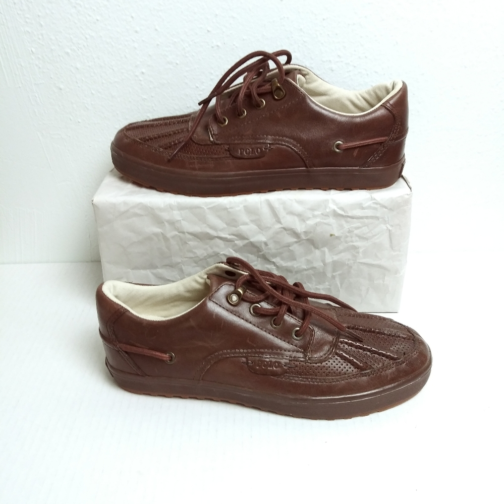 Polo Ralph Lauren Ramiro Men's Sneaker Duck Shoes Burnished Leather 7.5D